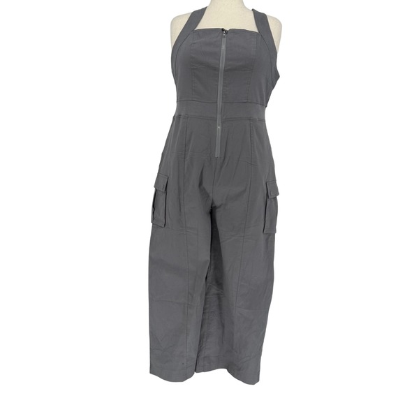 ECOWISH Wms Utility Jumpsuit Romper XL Gray Cargo Sleeveless Wide Leg Lagenlook - Picture 1 of 10